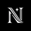 White N monogram on black background